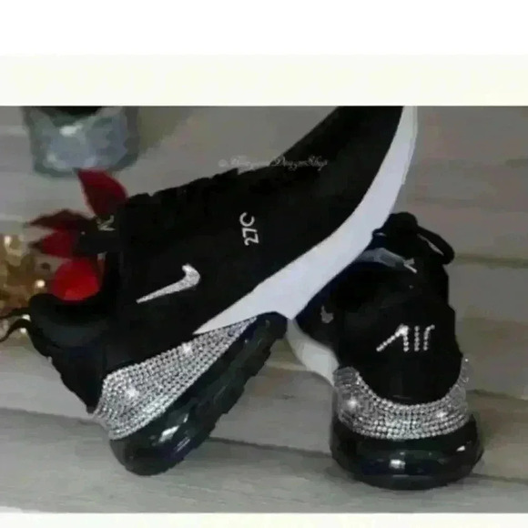 Bling Women's Nike Air Max 270 Black Sneakers made with Crystals - Picture 4 of 6